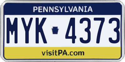 PA license plate MYK4373