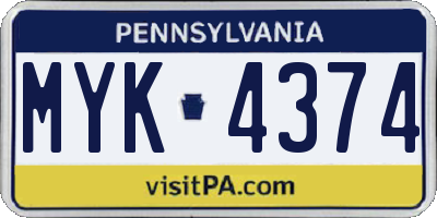 PA license plate MYK4374