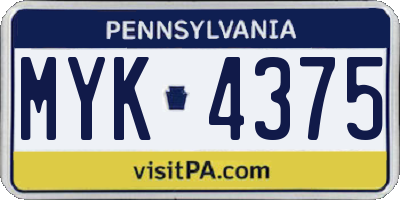 PA license plate MYK4375