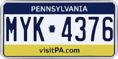 PA license plate MYK4376