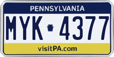 PA license plate MYK4377
