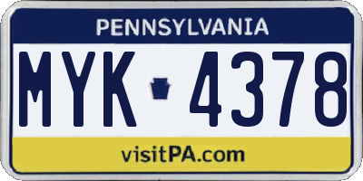 PA license plate MYK4378