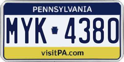 PA license plate MYK4380
