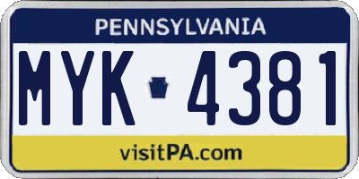 PA license plate MYK4381