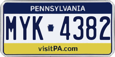PA license plate MYK4382
