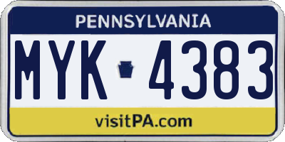 PA license plate MYK4383