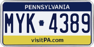 PA license plate MYK4389