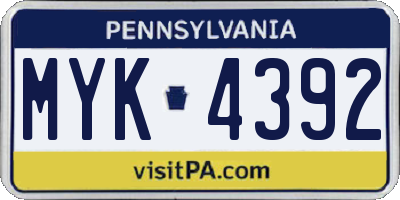 PA license plate MYK4392