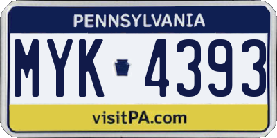 PA license plate MYK4393