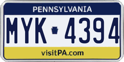 PA license plate MYK4394