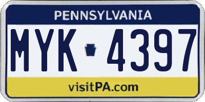 PA license plate MYK4397