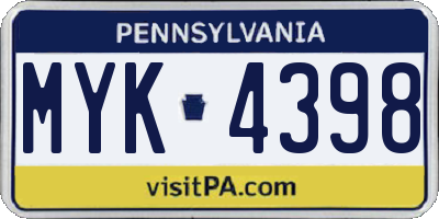 PA license plate MYK4398