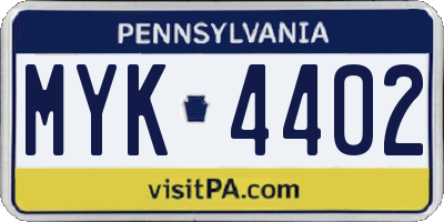 PA license plate MYK4402