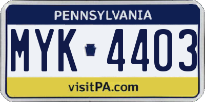 PA license plate MYK4403