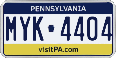 PA license plate MYK4404