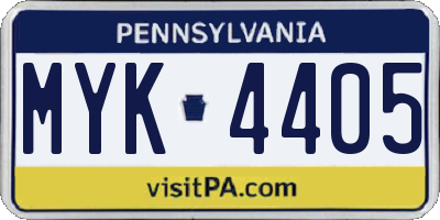 PA license plate MYK4405