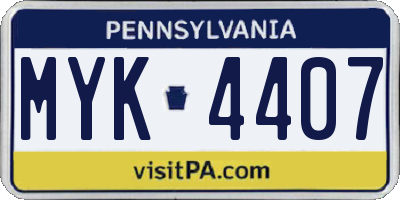 PA license plate MYK4407