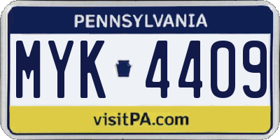 PA license plate MYK4409