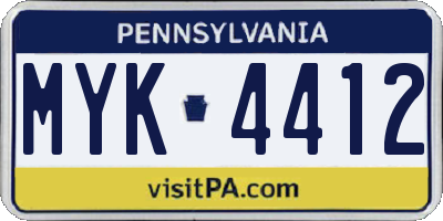 PA license plate MYK4412