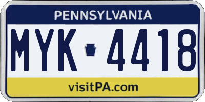 PA license plate MYK4418