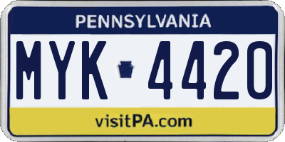 PA license plate MYK4420