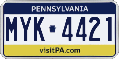 PA license plate MYK4421