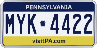 PA license plate MYK4422