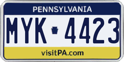 PA license plate MYK4423