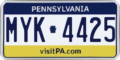 PA license plate MYK4425