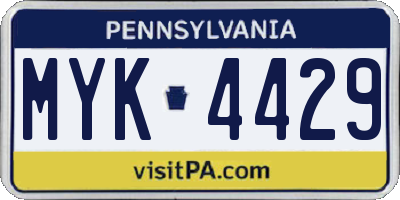 PA license plate MYK4429