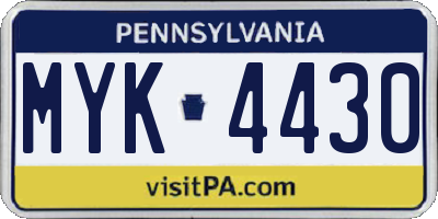 PA license plate MYK4430