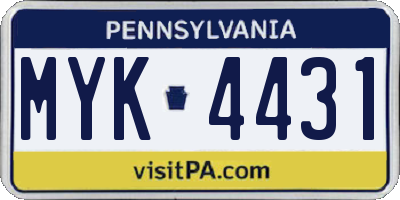 PA license plate MYK4431