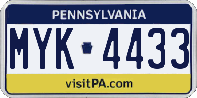 PA license plate MYK4433