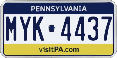 PA license plate MYK4437