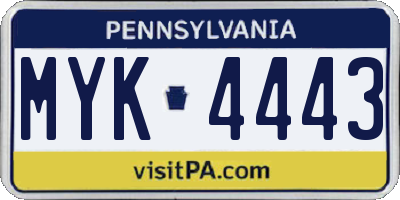 PA license plate MYK4443