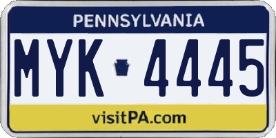 PA license plate MYK4445