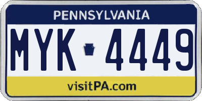 PA license plate MYK4449