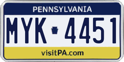 PA license plate MYK4451