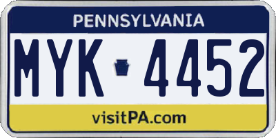 PA license plate MYK4452