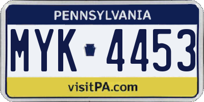 PA license plate MYK4453