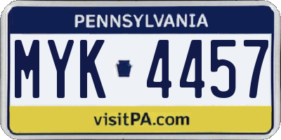 PA license plate MYK4457