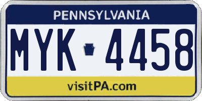 PA license plate MYK4458