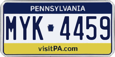 PA license plate MYK4459