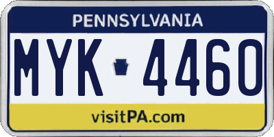PA license plate MYK4460
