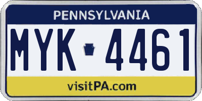 PA license plate MYK4461