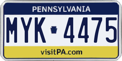 PA license plate MYK4475