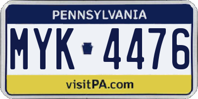 PA license plate MYK4476