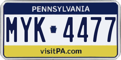 PA license plate MYK4477