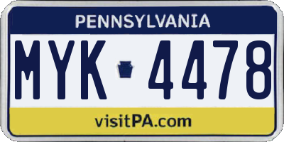 PA license plate MYK4478