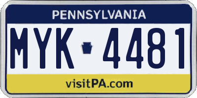 PA license plate MYK4481